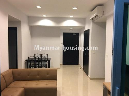 Myanmar real estate - for rent property - No.4024 - 2BHK Pool View G.E.M.S Condominium room for rent in Hlaing! - View of the living room.