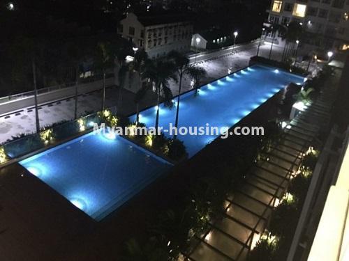 Myanmar real estate - for rent property - No.4031 - Swimming pool View room for rent in G.E.M.S Condo. - View of the swimming pool.