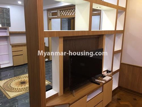 Myanmar real estate - for rent property - No.4112 - New Condo room for rent in Ahlone. - TV in living room