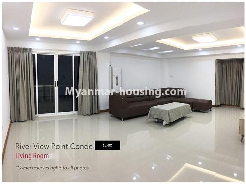 မြန်မာအိမ်ခြံမြေ - ငှားရန် property - No.4229 - အလုံတွင် အထပ်မြင့် ရှုခင်းကောင်း ကွန်ဒိုခန်း ငှားရန်ရှိသည်။ living room view
