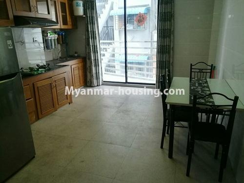 Myanmar real estate - for rent property - No.4250 - Stadium View Condo room for rent in Mingalar Taung Nyunt! - kitchen and dining area view