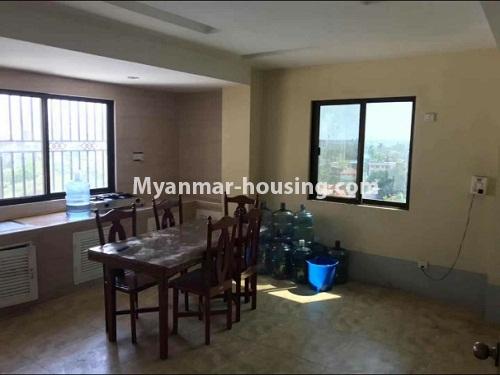 Myanmar real estate - for rent property - No.4269 - Condo room in MMM Condo for rent in Ahlone! - dining room and kitchen area