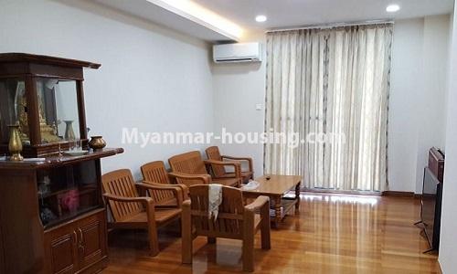 Myanmar real estate - for rent property - No.4274 - Nice Grand Mya Kan Thar Condominium room with full facilities and Yangon City View for rent in Hlaing! - living room view