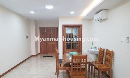 မြန်မာအိမ်ခြံမြေ - ငှားရန် property - No.4274 - ဂရန်းမြကန်သာ ကွန်ဒိုတွင် ပစ္စည်းအပြည့်အစုံဖြင့် ဗျူးကောင်းသော အခန်းကောင်းတစ်ခန်း ငှားရန်ရှိသည်။dining area view