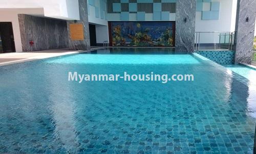 Myanmar real estate - for rent property - No.4274 - Nice Grand Mya Kan Thar Condominium room with full facilities and Yangon City View for rent in Hlaing! - swimming pool view