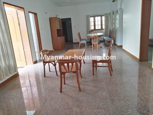 Myanmar real estate - for rent property - No.4308 - Landed house for rent in Ahlone! - downstairs living room and dining area