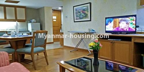 Myanmar real estate - for rent property - No.4342 - One bedroom serviced apartment for rent in Kamaryut! - living room