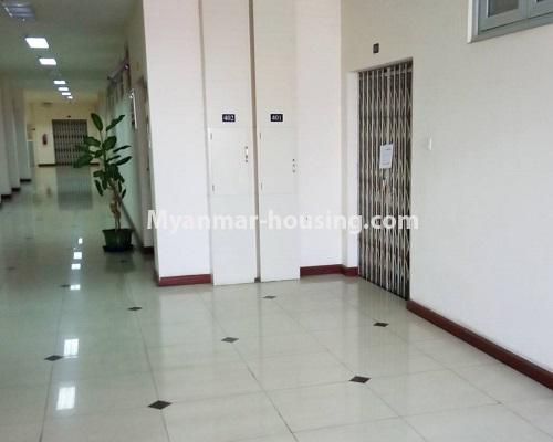 Myanmar real estate - for rent property - No.4379 - Condominium room for rent in Hledan Centre!   - corridor of the building