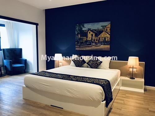 Myanmar real estate - for rent property - No.4393 - One bedroom serviced apartment for rent in Bahan! - master bedroom view