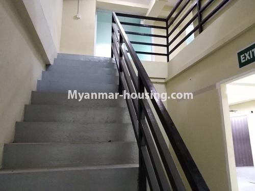 Myanmar real estate - for rent property - No.4418 - Ground floor with mezzanine for rent in Dagon Downtown! - stairs to mezzanine