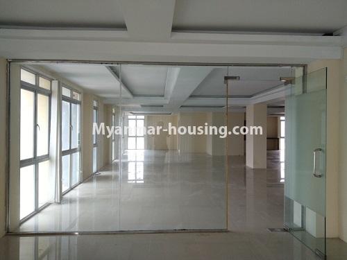 Myanmar real estate - for rent property - No.4427 - Wide office room on Pyay Main Road for rent in 7 Mile, Mayangone! - hall view from glass room