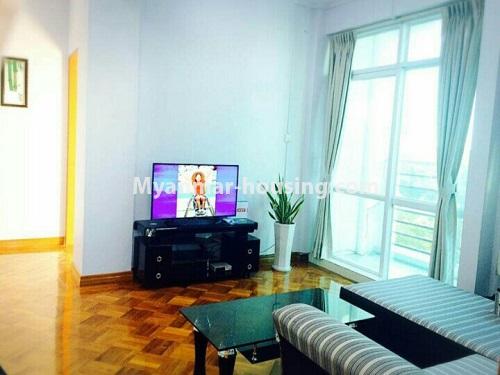 Myanmar real estate - for rent property - No.4428 - Two bedroom serviced apartment near Myanmar Plaza in Yankin! - living room