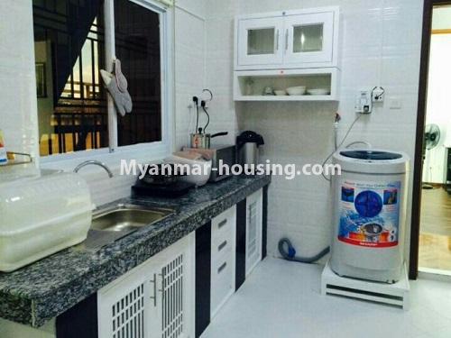 Myanmar real estate - for rent property - No.4428 - Two bedroom serviced apartment near Myanmar Plaza in Yankin! - kitchen