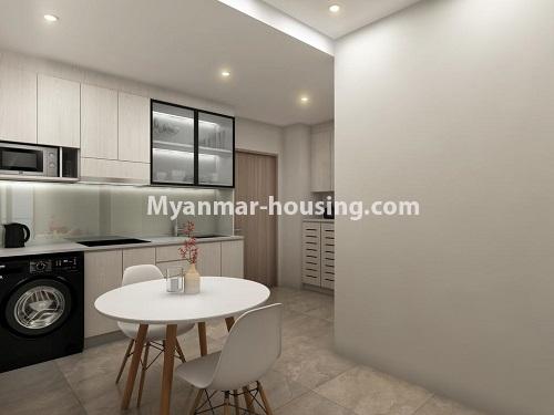 ミャンマー不動産 - 賃貸物件 - No.4430 - One bedroom serviced apartment on Upper Pansodan road in Mingalar Taung Nyunt! - kitchen and dining area