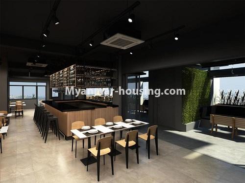 缅甸房地产 - 出租物件 - No.4430 - One bedroom serviced apartment on Upper Pansodan road in Mingalar Taung Nyunt! - restaurant at the top of the building