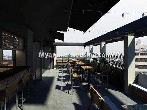 ミャンマー不動産 - 賃貸物件 - No.4430 - One bedroom serviced apartment on Upper Pansodan road in Mingalar Taung Nyunt! - restaurant at the top of the building