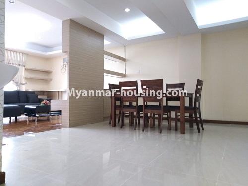 Myanmar real estate - for rent property - No.4434 - Royal Yaw Min Gyi condominium room with facilities in Downtown! - dining area and livng room