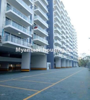 Myanmar real estate - for rent property - No.4439 - New condominium room with full facilities in Sanchaung! - building and car parking view