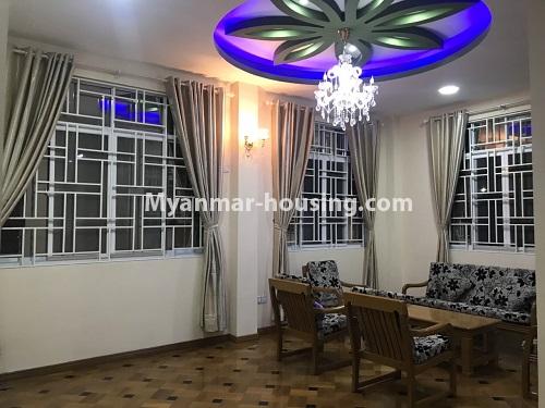 Myanmar real estate - for rent property - No.4443 - Newly built three storey landed house for rent near Hlaing Thar Yar Industrial Zone! - Living room view