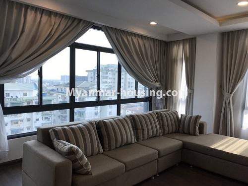 ミャンマー不動産 - 賃貸物件 - No.4464 - Furnished condominium room for rent on Parami Road, Hlaing Township. - living room