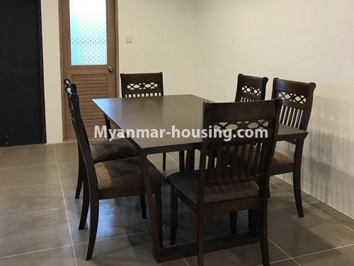 Myanmar real estate - for rent property - No.4464 - Furnished condominium room for rent on Parami Road, Hlaing Township. - dinning area