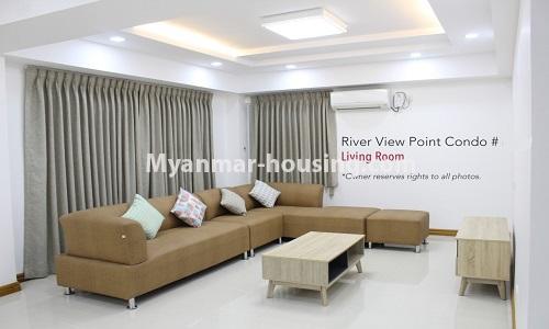 ミャンマー不動産 - 賃貸物件 - No.4476 - Standard River View Point Condo room for rent in Ahlone! - living room