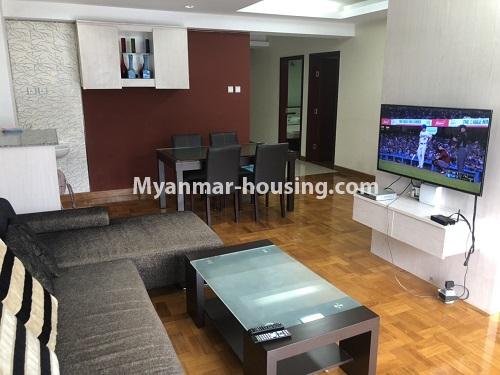 Myanmar real estate - for rent property - No.4479 - Furnished Royal Yaw Min Gyi Condominium room for rent in Dagon! - living room