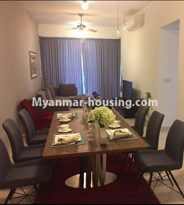 Myanmar real estate - for rent property - No.4481 - Kan Thar Yar Residential Condominium room for rent near Kan Daw Gyi Park! - living room and dining area