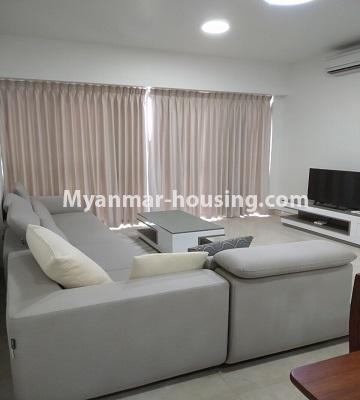 Myanmar real estate - for rent property - No.4483 - New condominium room in Crystal Tower, Sanchaung! - living room