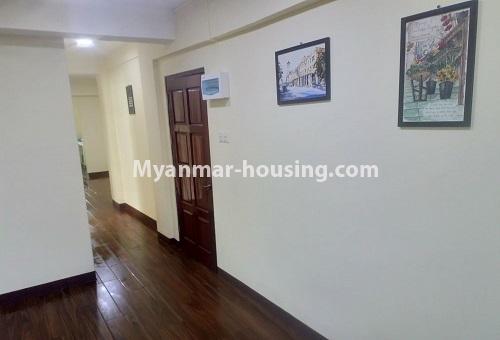 缅甸房地产 - 出租物件 - No.4488 - Mini condominium room for rent near South Okkalapa Yatana Road. - main door, living room and corridor