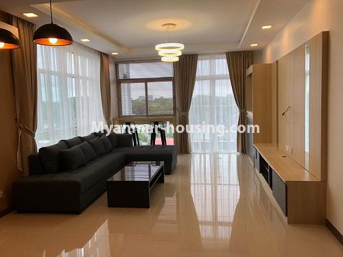 မြန်မာအိမ်ခြံမြေ - ငှားရန် property - No.4502 - စမ်းချောင်းမြို့နယ် Sanchaung Garden ကွန်ဒိုတွင် ပရိဘောဂပါပြီး အခန်းငှားရန် ရှိသည်။ - living room view