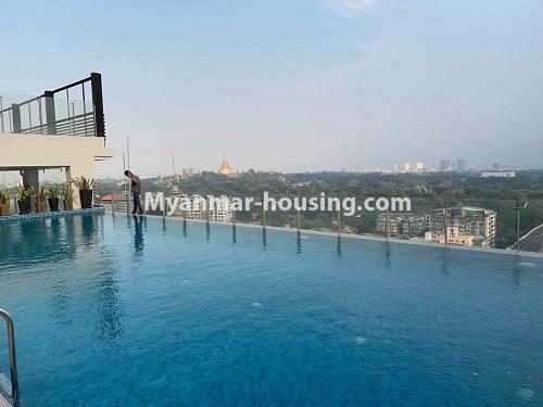 ミャンマー不動産 - 賃貸物件 - No.4508 - Furnished new condominium room in KBZ Tower for rent in Sanchaung! - swimming pool view