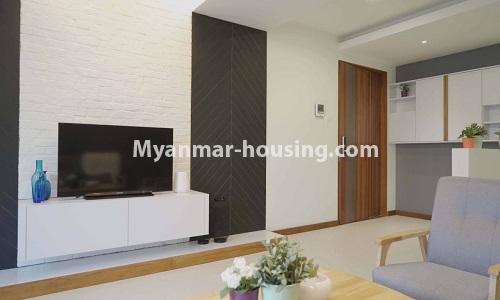 Myanmar real estate - for rent property - No.4514 - Well-decorated and Furnished Serene Condominium room for rent in South Okkalapa! - only living room view