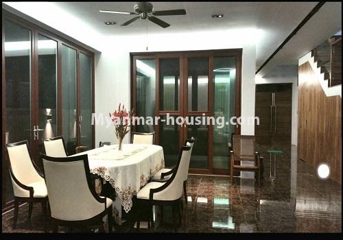 Myanmar real estate - for rent property - No.4517 - Half and three storey house with swimming pool, lift and full facilities for rent in 8 Mile, Mayangone! - dining area view