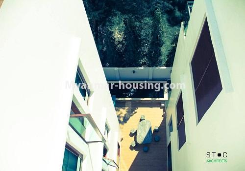 Myanmar real estate - for rent property - No.4517 - Half and three storey house with swimming pool, lift and full facilities for rent in 8 Mile, Mayangone! - building view from 