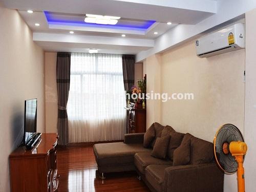 Myanmar real estate - for rent property - No.4536 - New and well-decorated  Aung Chan Thar Condominium room with full furniture for rent in Yankin! - living room view
