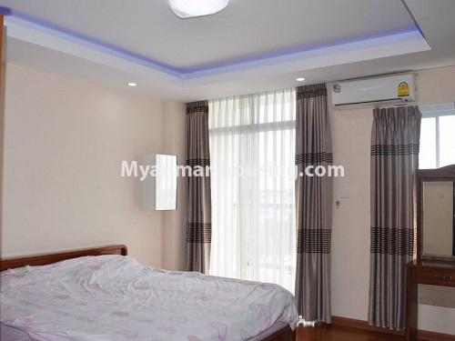 Myanmar real estate - for rent property - No.4536 - New and well-decorated  Aung Chan Thar Condominium room with full furniture for rent in Yankin! - master bedroom view