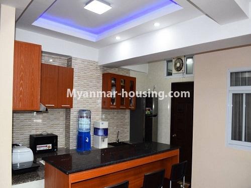 Myanmar real estate - for rent property - No.4536 - New and well-decorated  Aung Chan Thar Condominium room with full furniture for rent in Yankin! - kitchen view