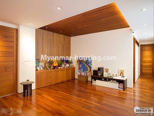 Myanmar real estate - for rent property - No.4543 - New Modern Landed House with swimming pool and gym in the compound for rent in Thin Gann Gyun! - living room area