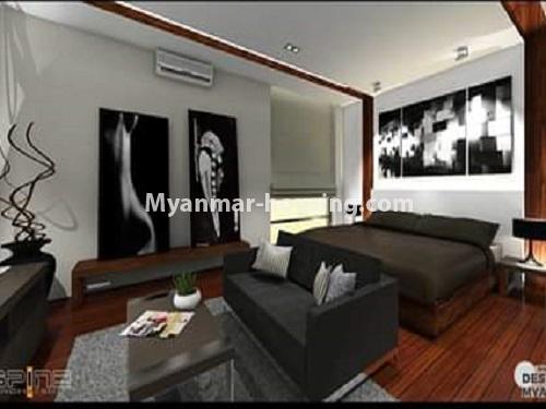 Myanmar real estate - for rent property - No.4543 - New Modern Landed House with swimming pool and gym in the compound for rent in Thin Gann Gyun! - living room view