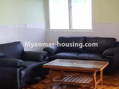 Myanmar real estate - for rent property - No.4545 - Two bedrooms mini condominium room with furniture for rent near Myaynigone! - living room view