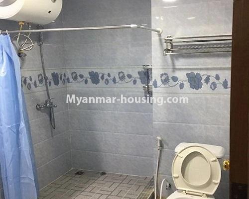 Myanmar real estate - for rent property - No.4547 - Large furnished Time Min Yae Kyaw Swar condominium room for rent in Ahlone! - bathroom view 