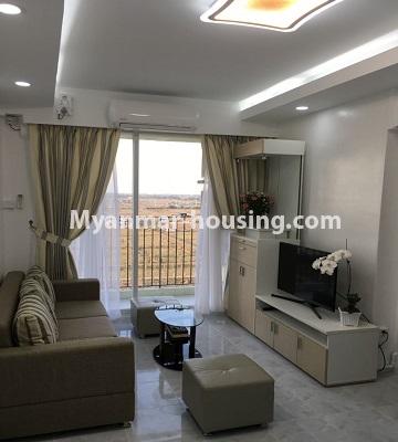 ミャンマー不動産 - 賃貸物件 - No.4571 - Decorated two bedroom condominium room for rent in Dagon Seikkan! - living room view