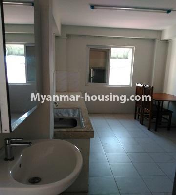 Myanmar real estate - for rent property - No.4585 - Apartment room with two bedrooms for rent in Hlaing! - kitchen and dining area