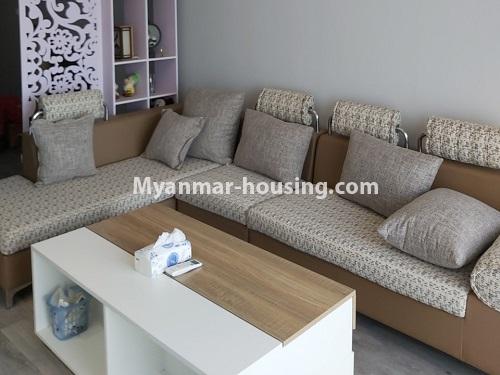 缅甸房地产 - 出租物件 - No.4600 - Fully furnished condominium room for rent in 7 mile, Mayangone! - living room view