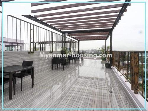 Myanmar real estate - for rent property - No.4614 - One bedroom Sein Lae Aung condominium room for rent in Yankin! - top floor relaxation area view