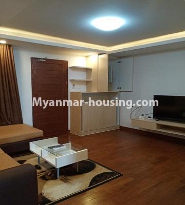 Myanmar real estate - for rent property - No.4615 - Two bedroom Sein Lae Aung condominium room for rent in Yankin! - living room view