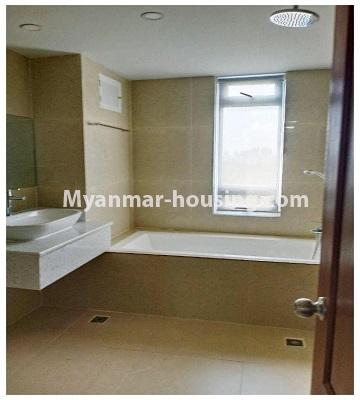 Myanmar real estate - for rent property - No.4615 - Two bedroom Sein Lae Aung condominium room for rent in Yankin! - master bedroom bathroom view