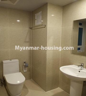 Myanmar real estate - for rent property - No.4615 - Two bedroom Sein Lae Aung condominium room for rent in Yankin! - common bathroom view