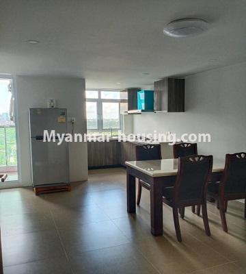 缅甸房地产 - 出租物件 - No.4615 - Two bedroom Sein Lae Aung condominium room for rent in Yankin! - dining area view and kitchen view